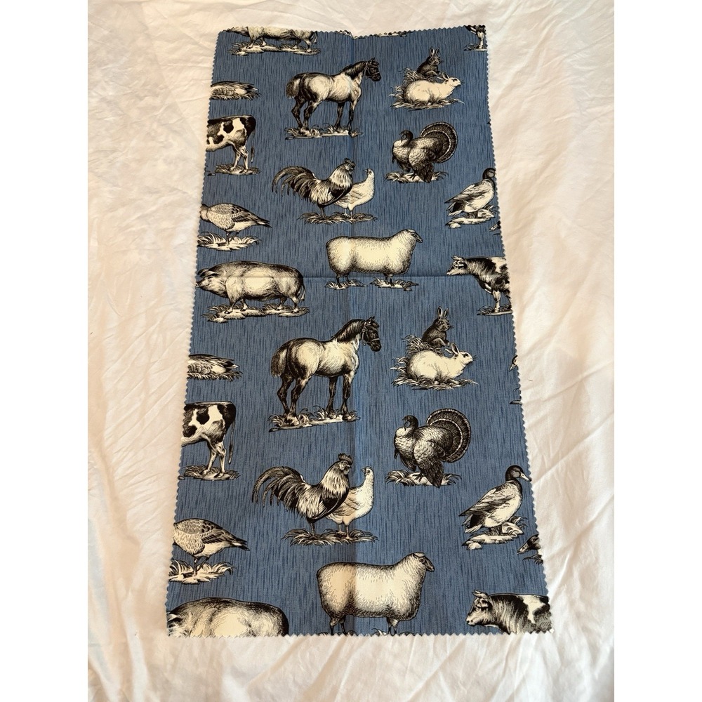 Vintage New Elegant‎ Farm Animals On Blue 12.5" By 25.5" Fabric Remnants Sewing
